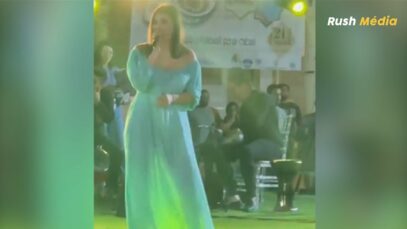 مهرجان البسيسة لمطة: اﻟﻔﻨﺎﻧﺔ ﺍﻳﻤﺎﻥ ﺍﻟﺸﺮﻳﻒ ترتدي فستانا شفافا يظهر ملابسها الداخلية وجسدها شبه عار